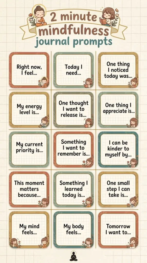 tiny two minute mindfulness journal prompts for beginners.