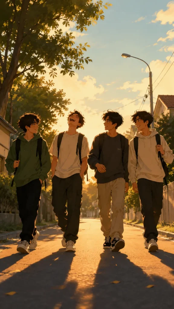 Teenagers laughing together while walking home, representing everyday gratitude for friendship - things to be thankful for teenagers