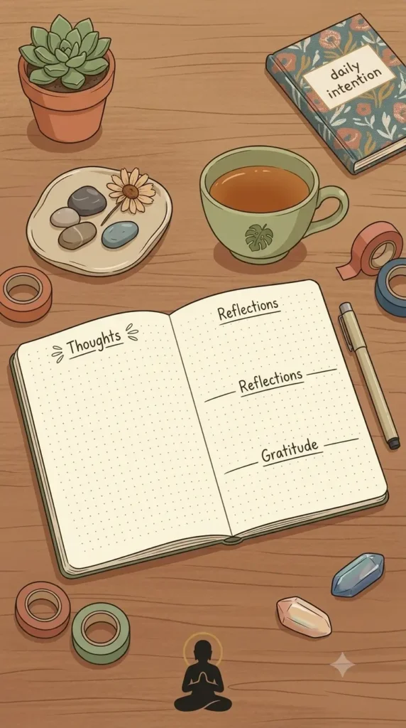 mindfulness journal prompts practice with notebook and pen.