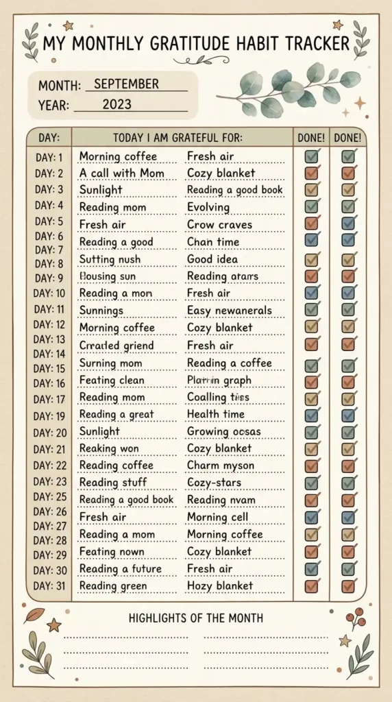 gratitude habit tracker printable PDF