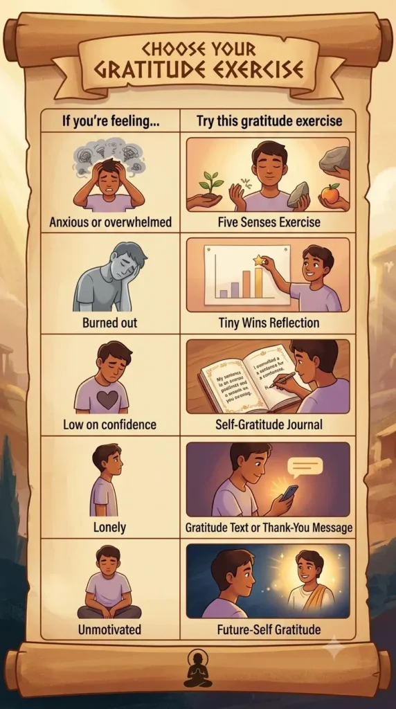Choose the right gratitude exercise based on your mood.