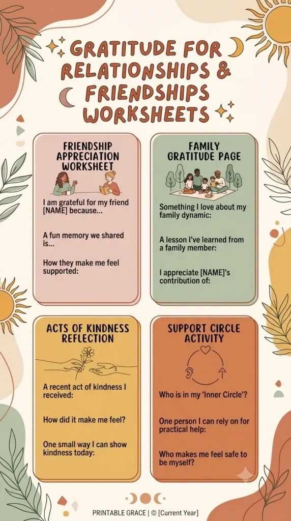 Gratitude worksheets for relation/friendships