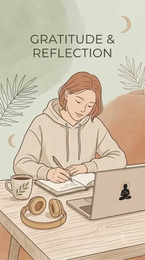 Gen Z practicing daily gratitude journaling at a study desk.