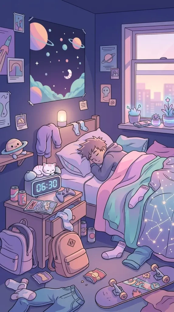 Messy teen bedroom and alarm clock, - unique things to be thankful for teenagers