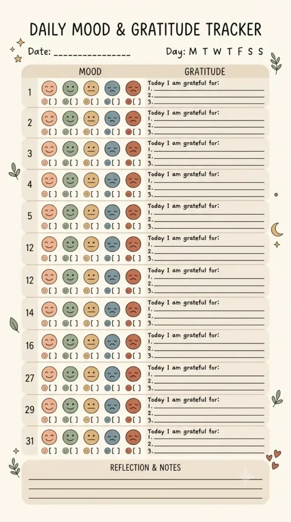 mood and gratitude tracker printable