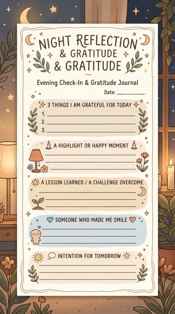 night reflection gratitude log printable
