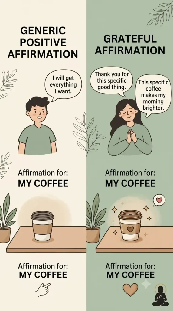 Generic positive affirmations compared with grateful affirmations examples.