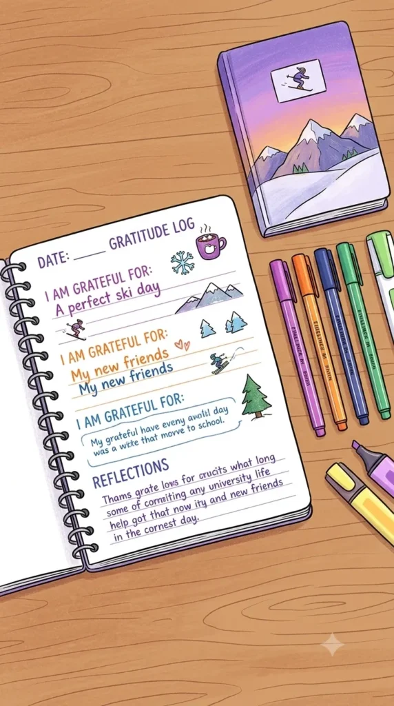 Example of a printable gratitude journal template filled out by a student