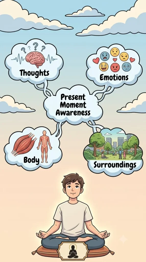 Present-moment awareness illustrating what mindfulness means