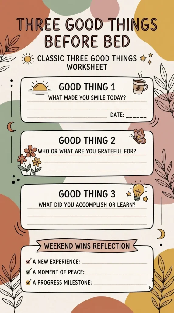 three good things gratitude worksheet PDF"