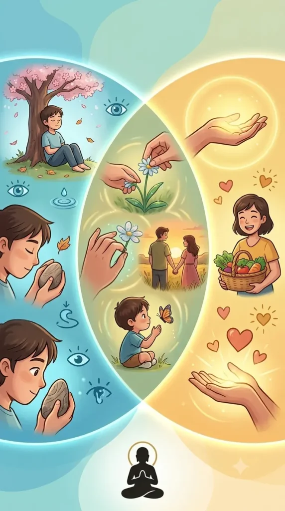mindfulness and gratitude relationship showing awareness, presence, and appreciation.
