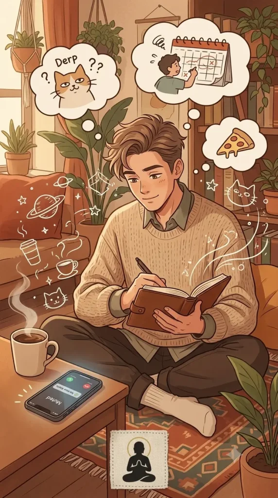 Funny journal prompts illustration for Gen Z journaling.