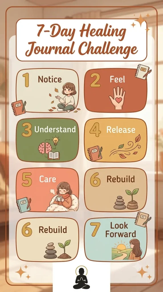 7-day healing journal challenge with daily healing journal prompts.