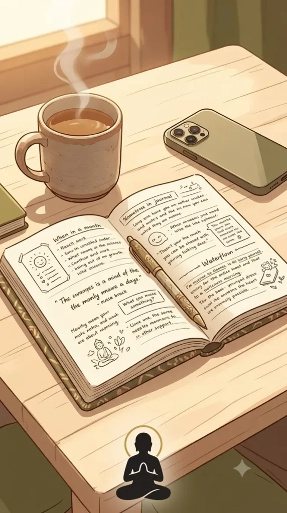 Morning journal questions about phone use, social media, and digital boundaries.