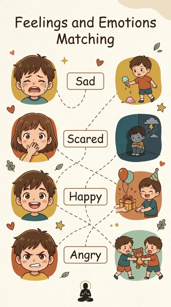 feelings and emotions preschool worksheet matching activity.
