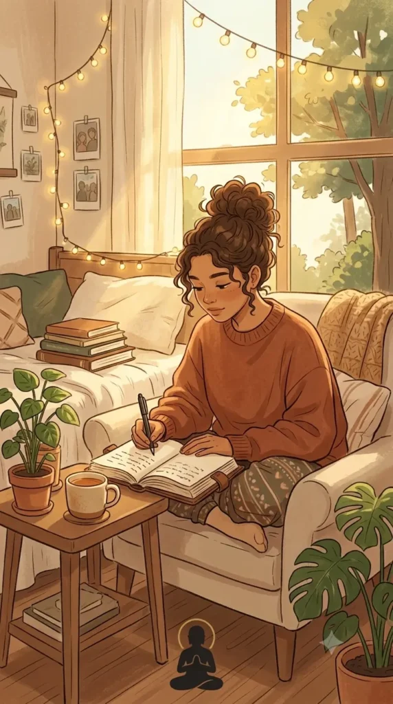 young person writing journal prompts for mental health.