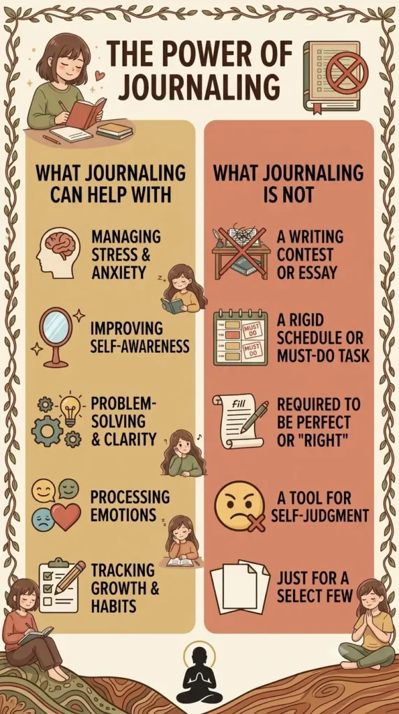 what journaling helps with vs what journaling is not for mental health.