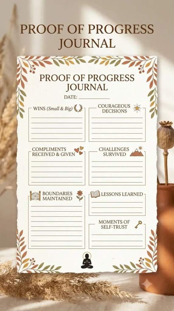 printable proof of progress self esteem journal template.