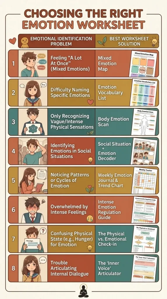 Emotion identification worksheet decision table for choosing the right feelings worksheet.