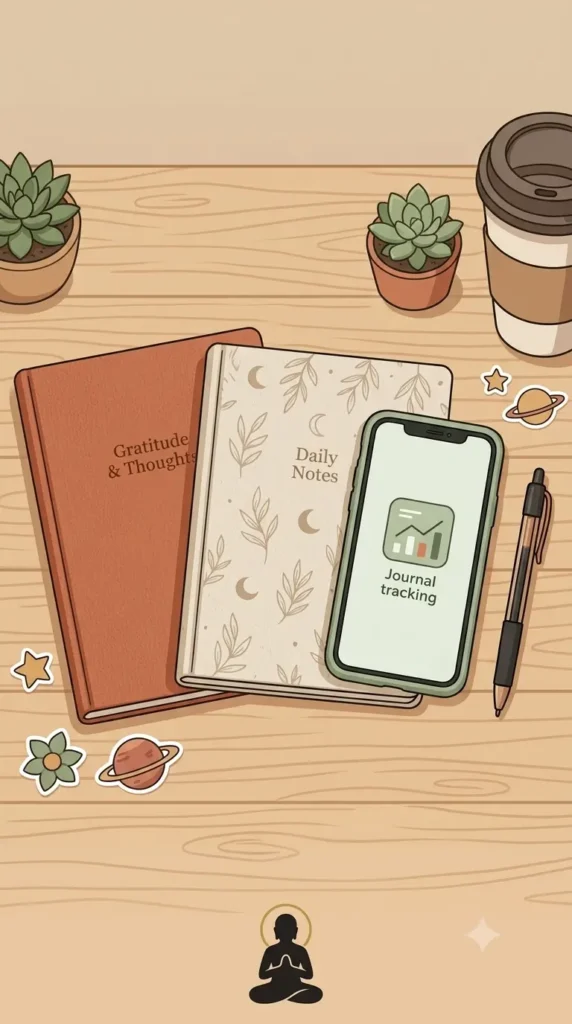 relationship journal prompts with two journals and a smartphone for couples.
