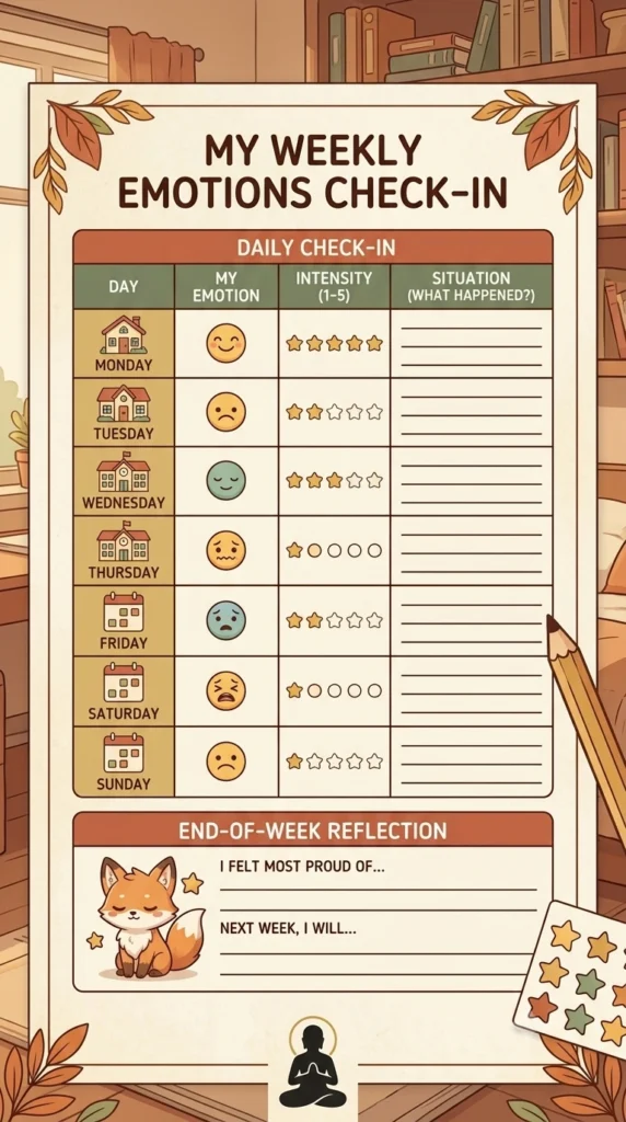 worksheet about emotions for kids weekly feelings check-in.