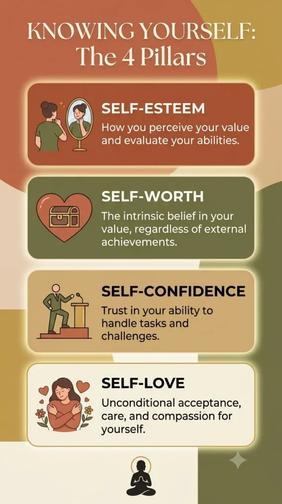 self esteem vs self worth vs self confidence diagram