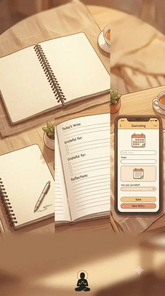 blank notebook, guided journal, and mental health journaling app comparison.