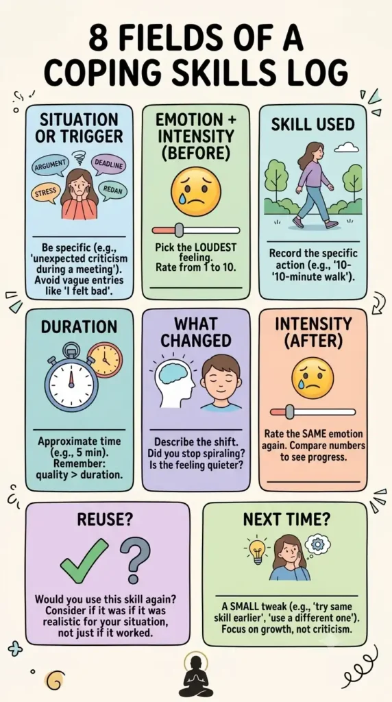 8 fields of coping skills log - 