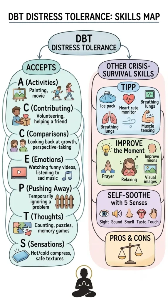Where the DBT ACCEPTS skill fits within distress tolerance skills.