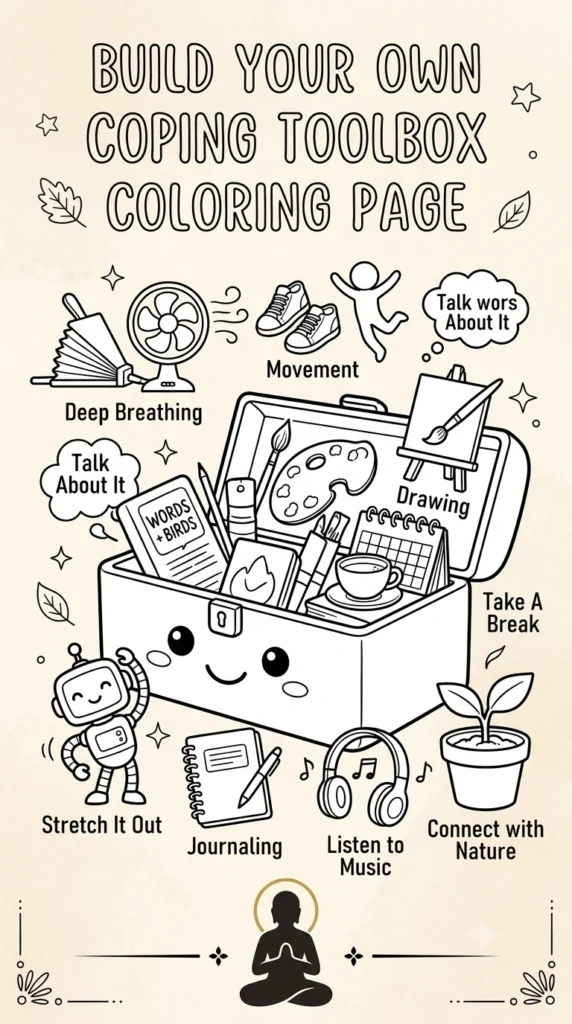 coping skills toolbox coloring page for kids.
