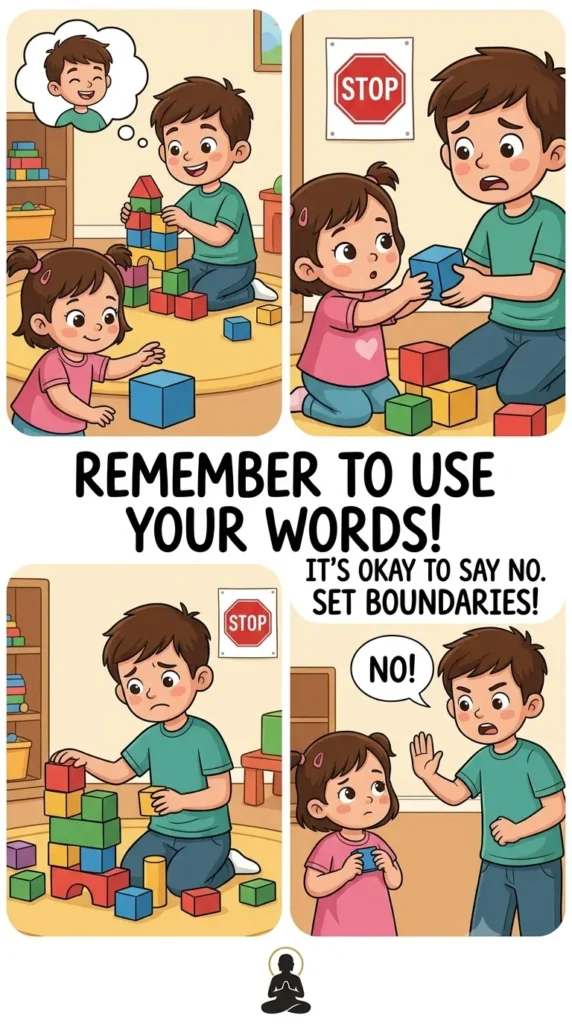 Child using the DBT STOP skill after a sibling conflict.