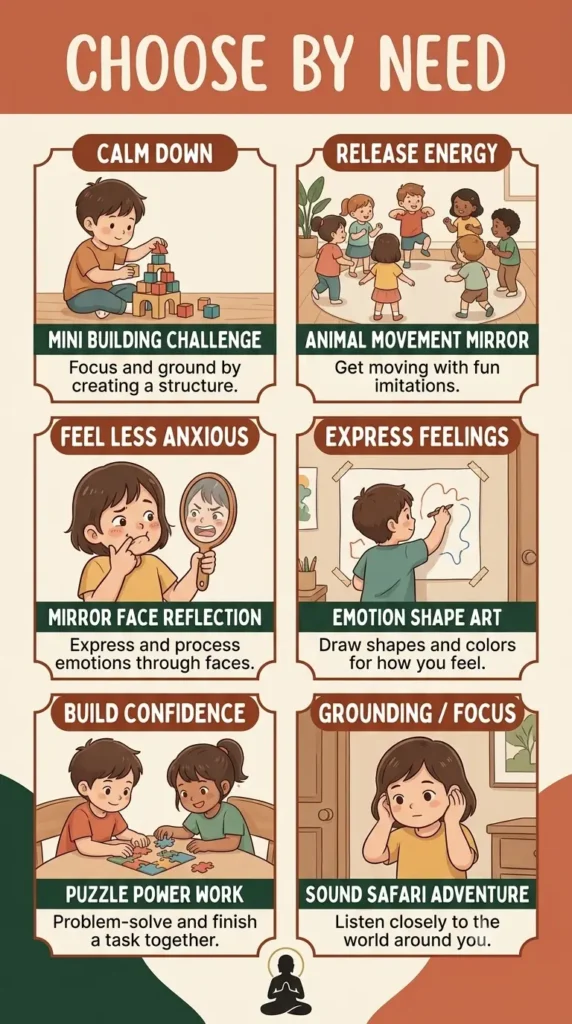 choose by need coping skills games for kids infographic.