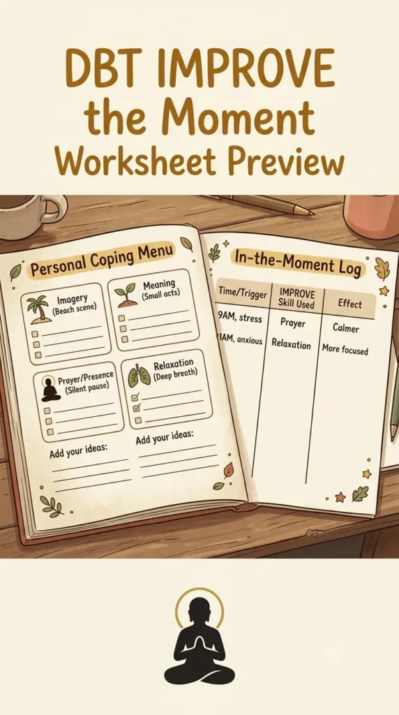 DBT IMPROVE the Moment worksheet PDF preview.