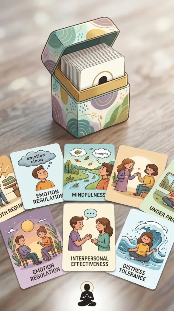 DBT skills cards showing quick reminders for individual DBT skills.