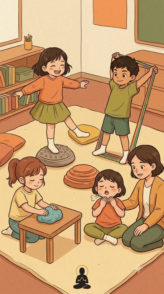 coping skills group activities for kids using sensory and movement exercises.