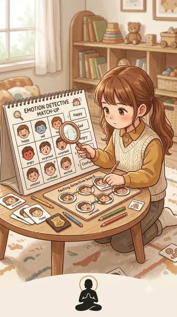 child identifying emotions with an emotion matching activity.