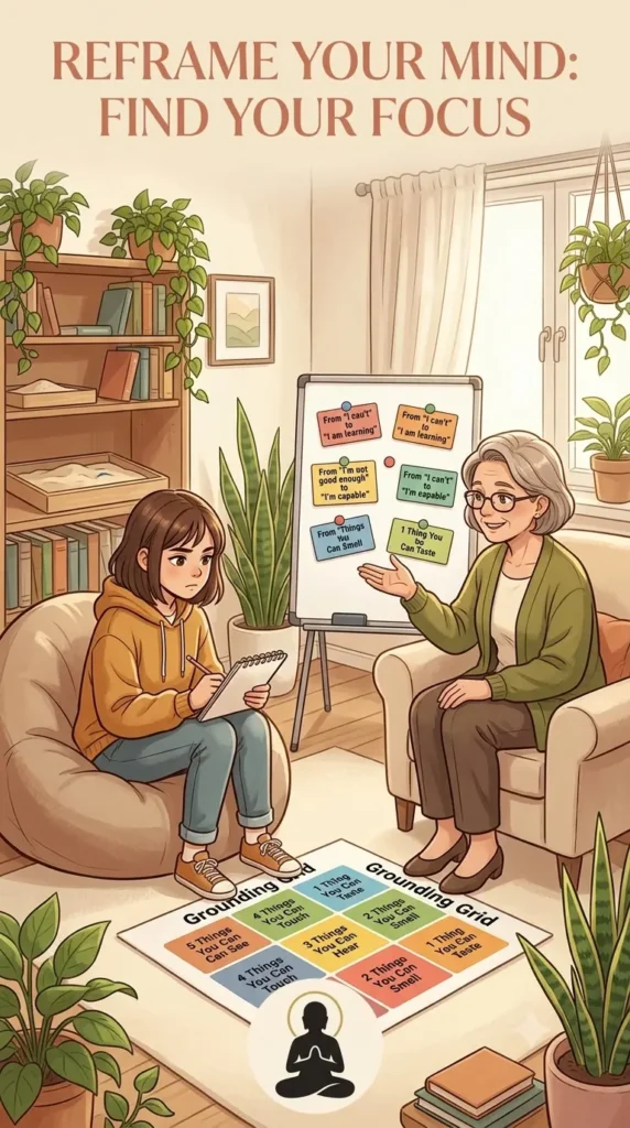 Teen practicing a coping skills activity during individual or group therapy.