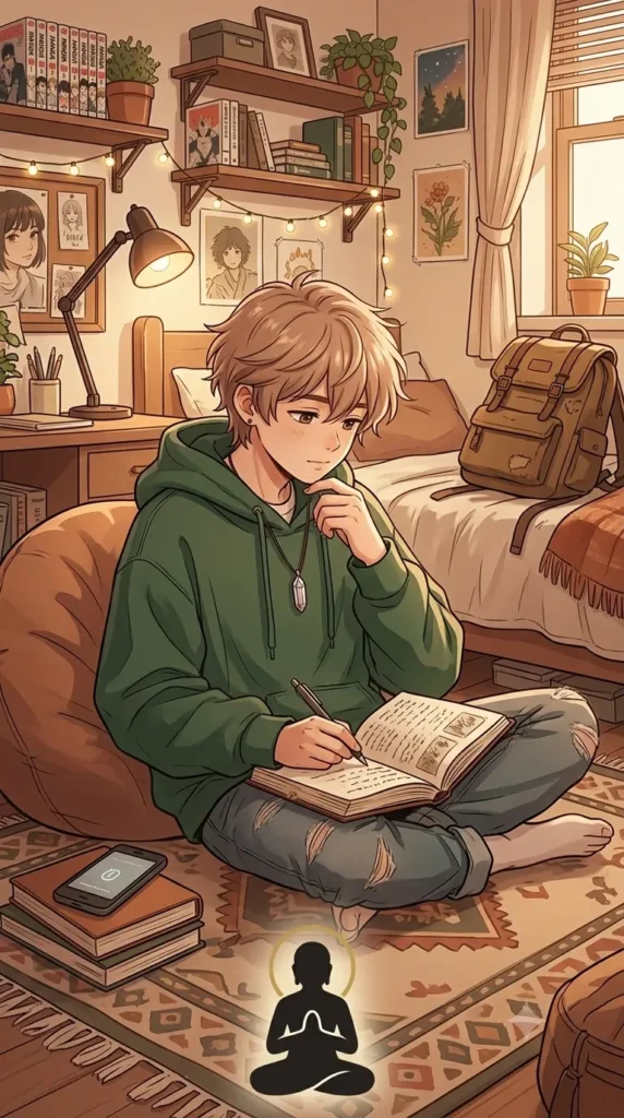 Teen using a coping skills activity while journaling alone.