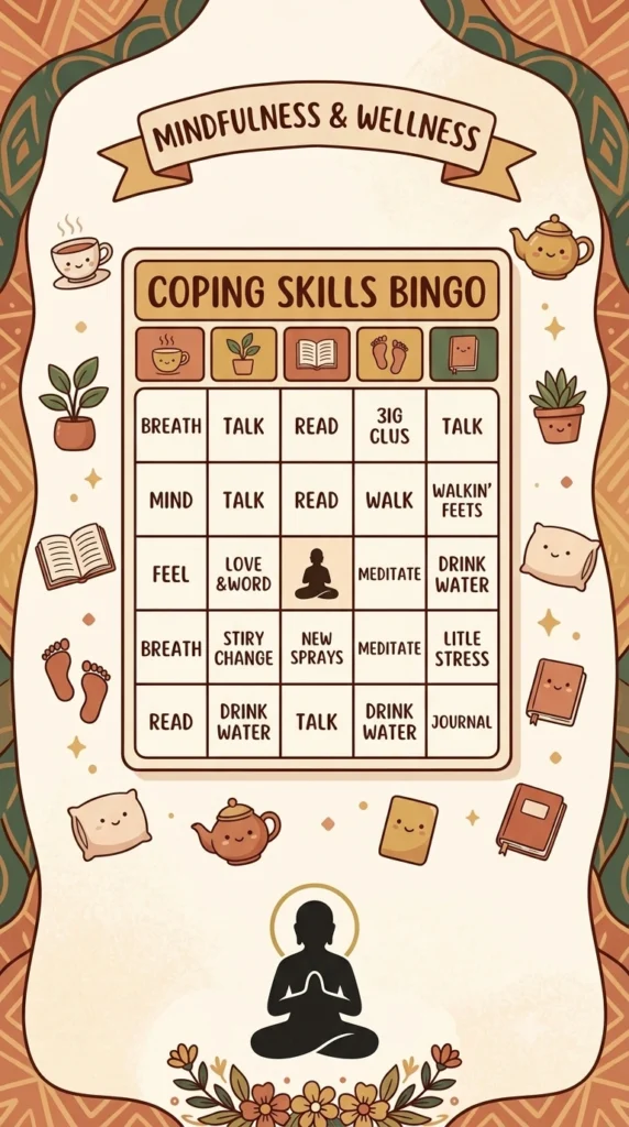 coping skills group activity bingo game for kids and teens,