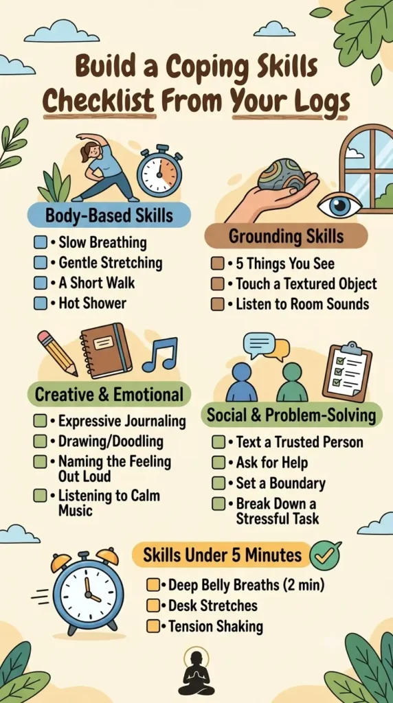 coping skills log - coping skills checklist