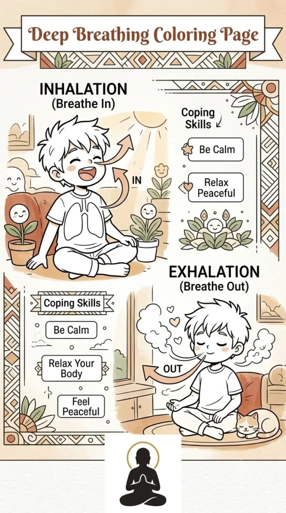 deep breathing coping skills coloring page.