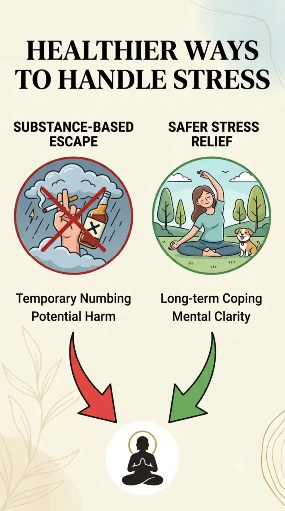 Substance use compared with safer stress coping strategies.
