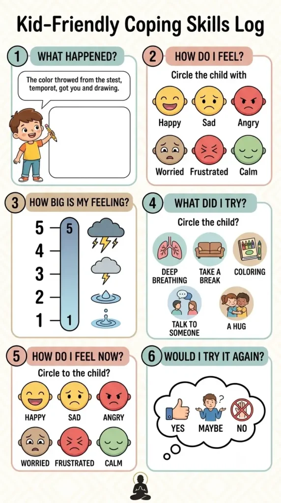 coping skills log - kid friendly.