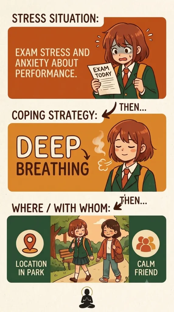 Quick guide to coping skills for teens by situation and setting.
