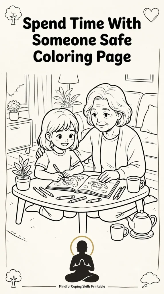 trusted person coping skills coloring page for kids.