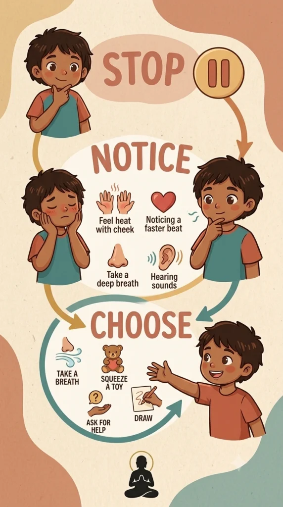 Stop Notice Choose feelings exercise for kids.