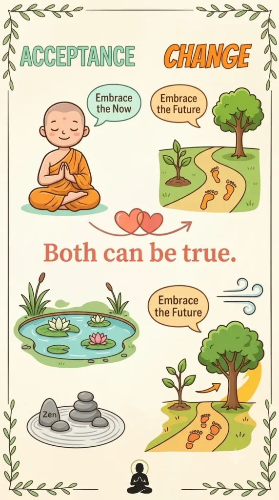 DBT balances acceptance of present experiences with steps toward change.