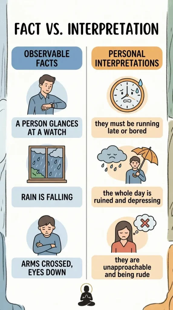 DBT Describe skill examples of facts versus interpretations.