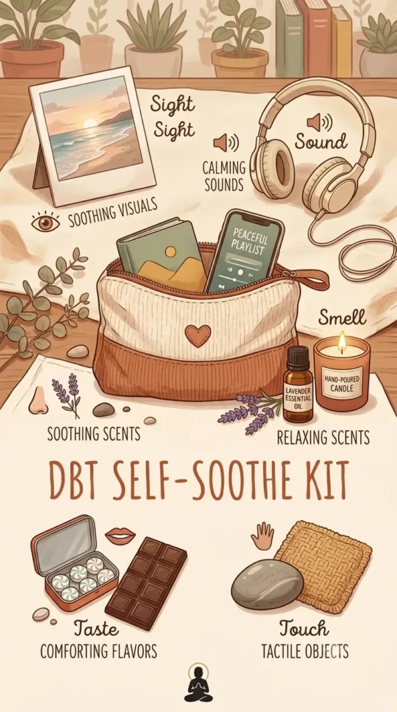 DBT self soothing kit with five senses items.