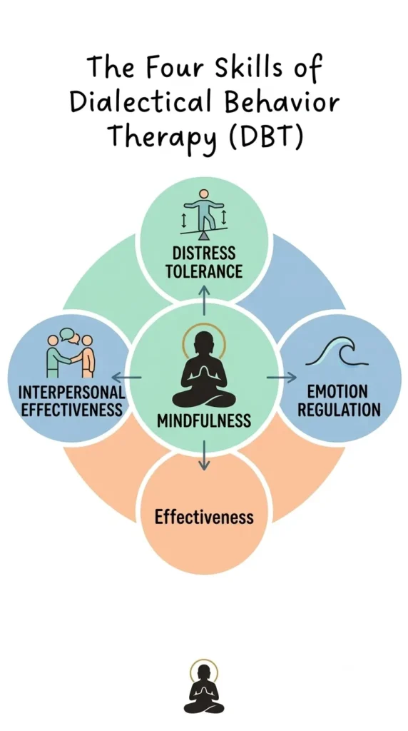 DBT’s four skill modules with mindfulness as the foundation.